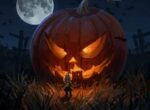 Ellie landed back in the pumpkin patch beside the giant pumpkin.