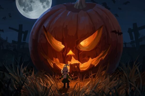 Ellie landed back in the pumpkin patch beside the giant pumpkin.